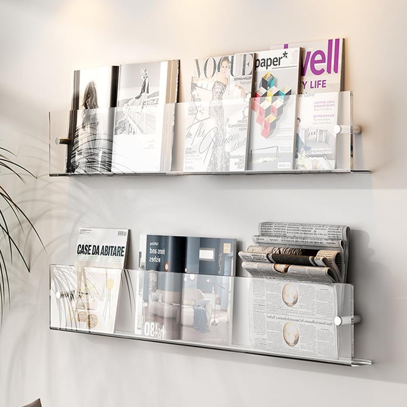 DuvinDD 2 Pack Acrylic Magazine Holder Rack Brochure Holder Wall Mount 24 inch Clear Hanging Magazine Rack Floating Bookshelf for Literature Pamphlet Organizer for Room Office, with Mounting Kit - Image 4